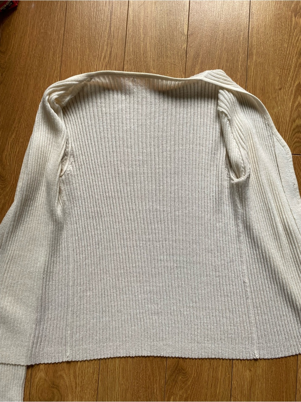 White Ribbed Button-Front Women’s Cardigan Sweater - Picture 2 of 5